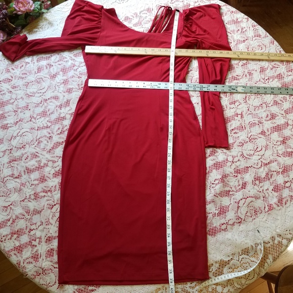 Elegant Red Strappy Shoulder Waterfall Maxi Dress - Picture 7 of 7